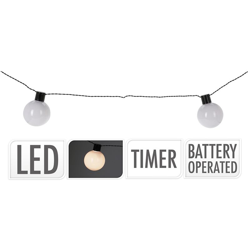 Partytentverlichting Lichtsnoer - 500 Cm - 10 Led Lampen - Warm Wit - Timer - Op Batterijen